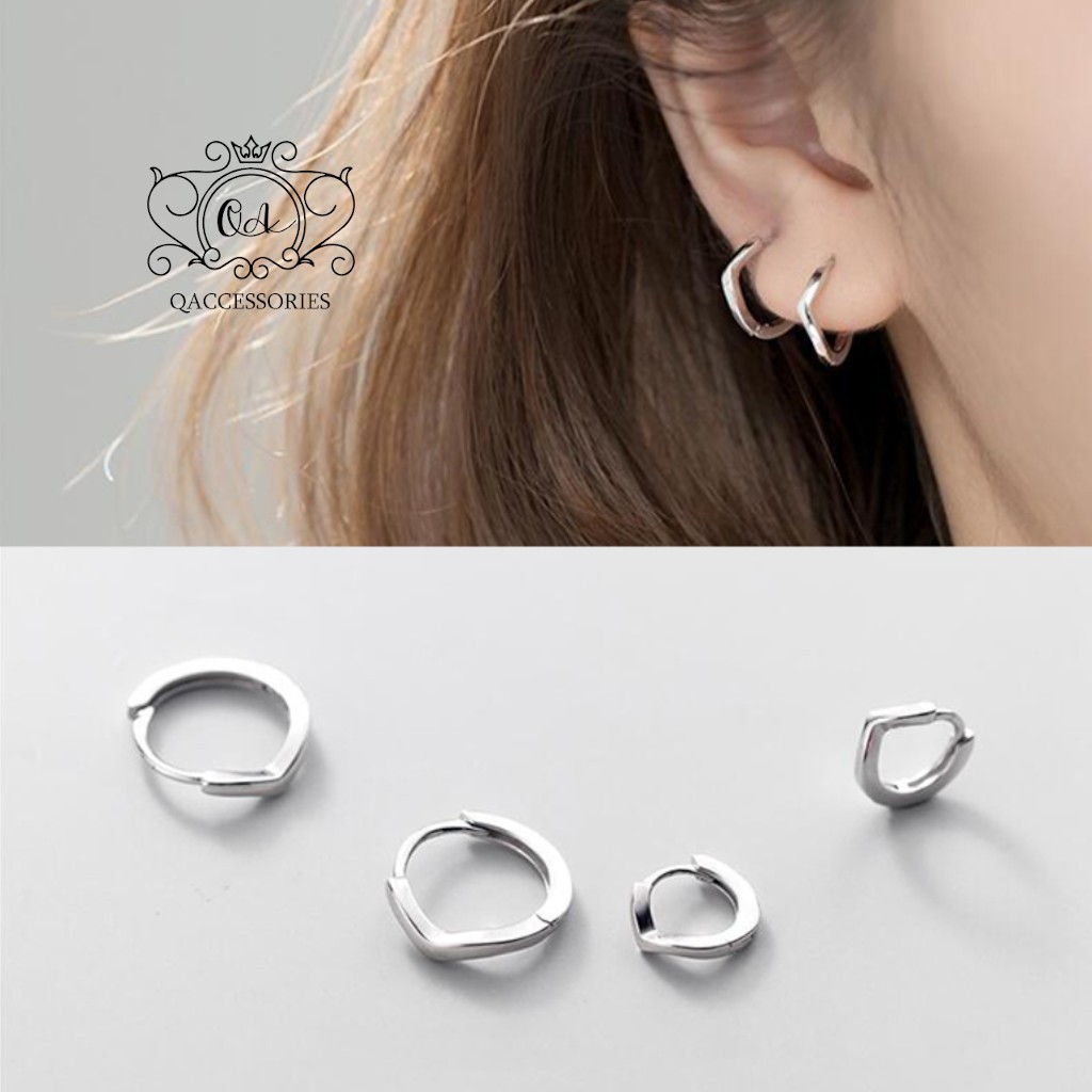 Khuyên tai bạc tròn chữ V bông tai nam nữ ôm vành chốt lẫy S925 V-SHAPED Silver Earrings QA SILVER EA210103