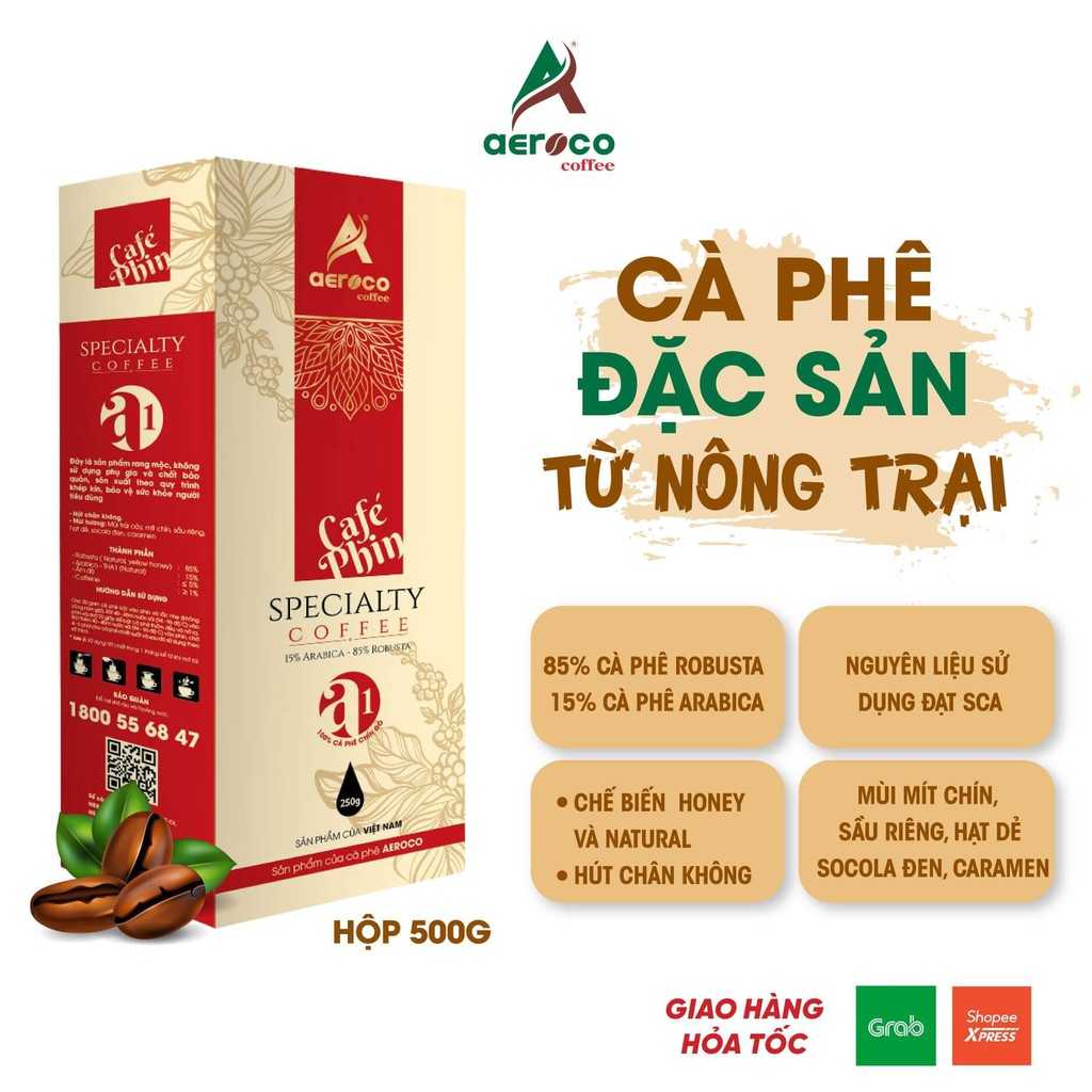 Hộp 250g Cà phê đặc sản_Specialty Coffee A1 AEROCO nguyên chất 100%, rang mộc, hậu vị ngọt thơm quyến rũ, pha phin