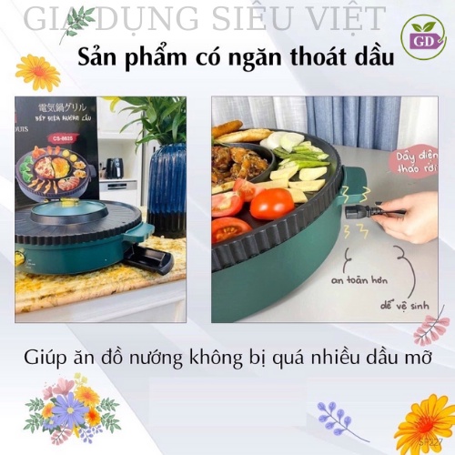 Bếp Lẩu Nướng Đa Năng 2 Ngăn MISU CHÍNH HÃNG 1500W, Có 2 Mâm Nhiệt Chống Dính An Toàn. Bếp lẩu nướng MISU