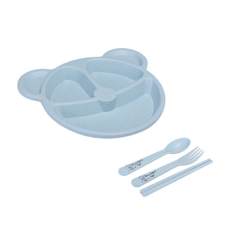 Khay ăn dặm 3 ngăn 4 món (muỗng đũa nĩa),,,