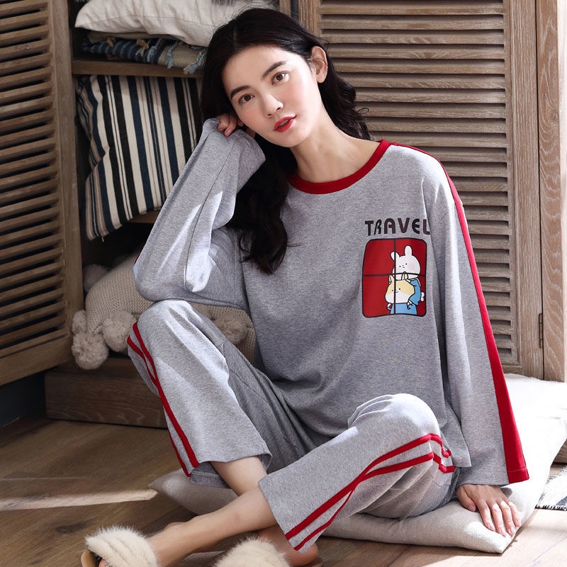 Set đồ ngủ dài tay 100% cotton phong cách Hàn Quốc thời trang thu đông dễ thương cho nữ mặc ở nhà | BigBuy360 - bigbuy360.vn