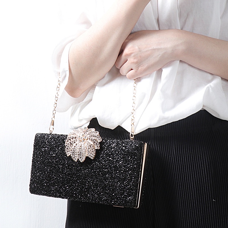 Ví dự tiệc nữ nhũ khoá hoa đính đá - túi clutch đi tiệc thanh lịch