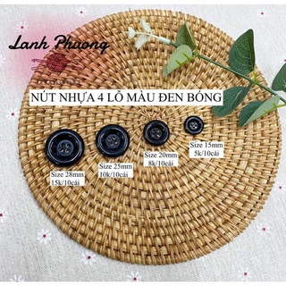 Nút Nhựa 4 lỗ màu đen bóng_ nút trang trí