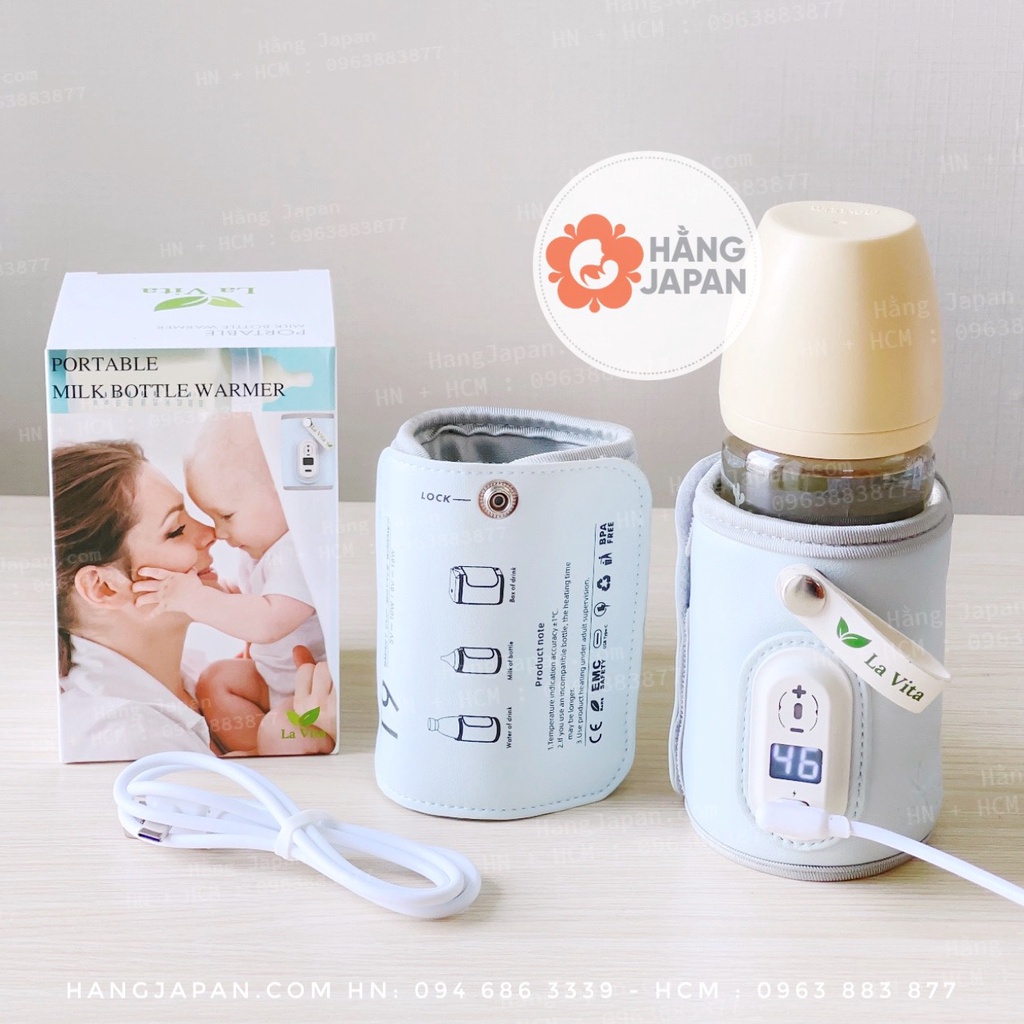 Túi hâm ủ bình sữa di động thông minh, máy ủ hâm bình sữa sạc bằng USB LAVITA