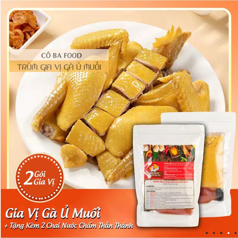 Combo 2 set gia vị làm gà ủ muối hòa tiêu tặng 2 chai sốt thần thánh 100ml làm được 7 8 con.