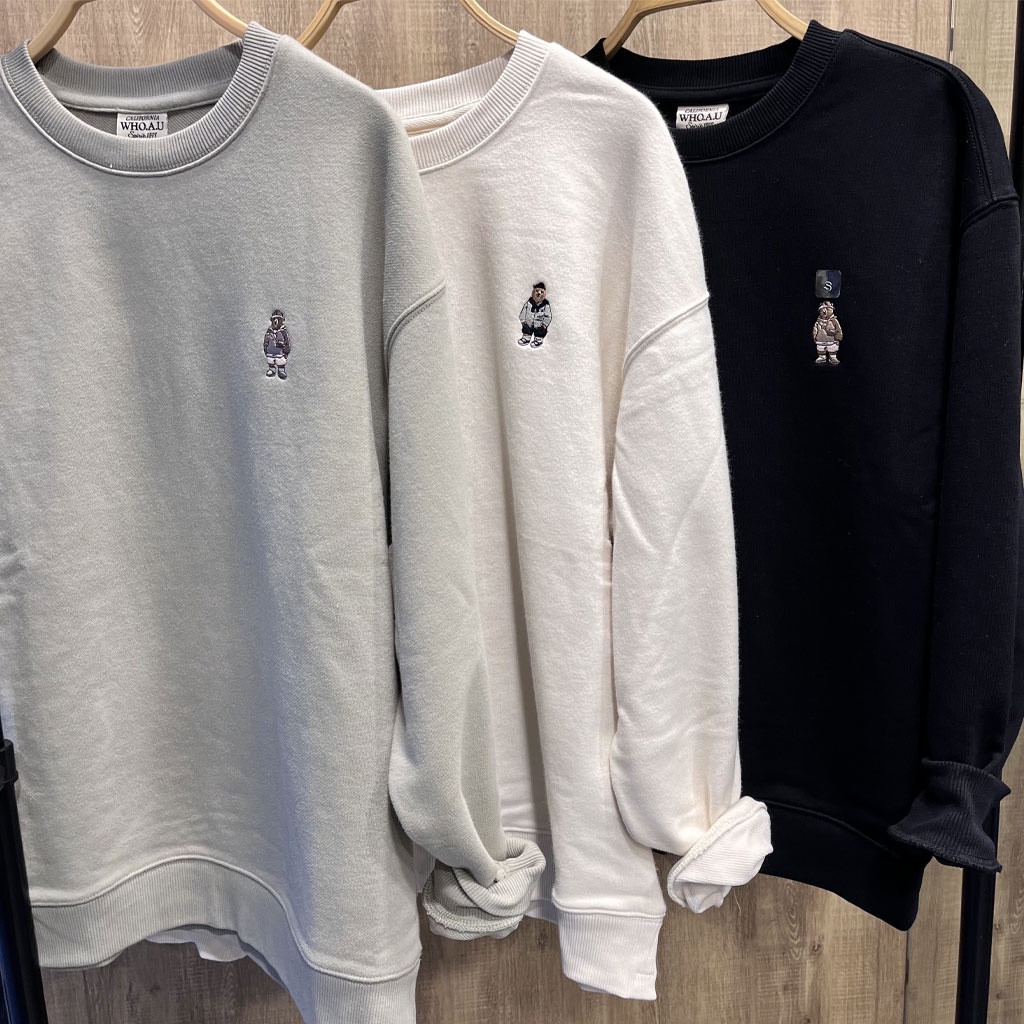 Áo sweater màu trơn họa tiết gấu Steve  WHMWC2203U-B type