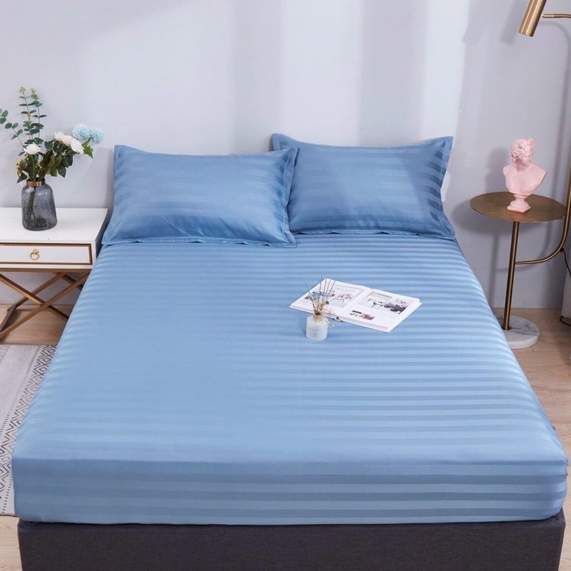 Bộ ga giường cotton LIDACO kẻ sọc 3f chuyên dùng cho khách sạn đủ 9 màu miễn phí bo chun