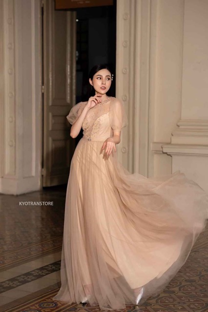 Đầm maxi tay phồng