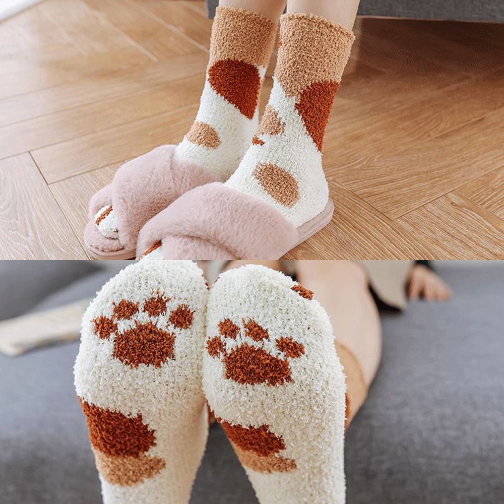 Autumn Winter Coral Velvet Socks Fashion Female Thick Warm Cartoon Cat Claw Parttern Socks Woman | BigBuy360 - bigbuy360.vn