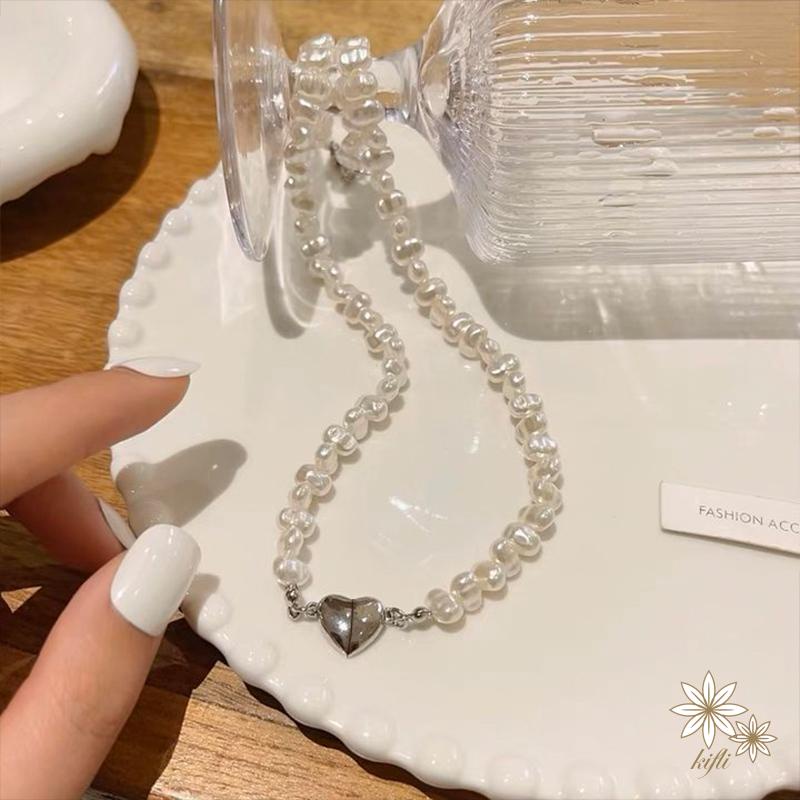 Vòng cổ Đính Ngọc Trai Hình Trái Tim Sang Trọng Phong Cách Hàn Quốc