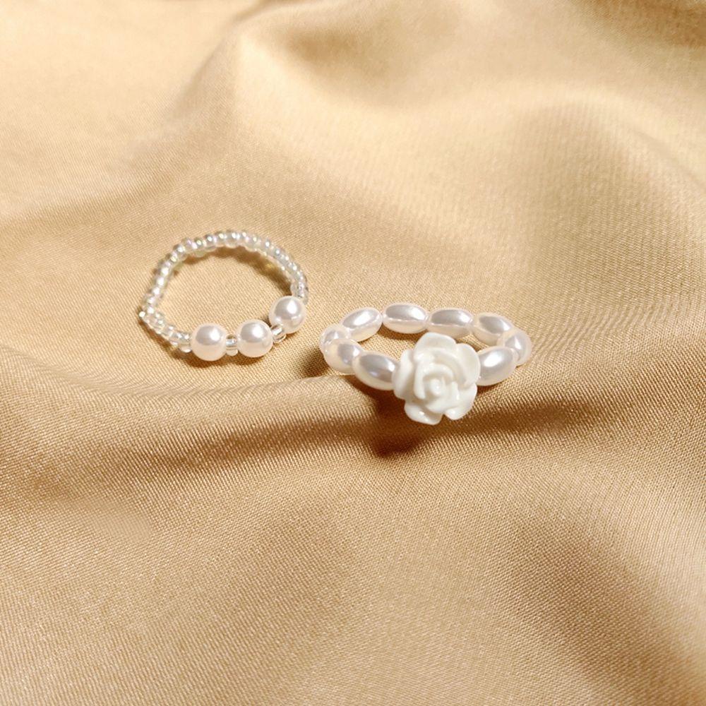 JARRED Set Nhẫn Co Giãn Đính Hạt Và Hoa Phong Cách Vintage Cho Nữ