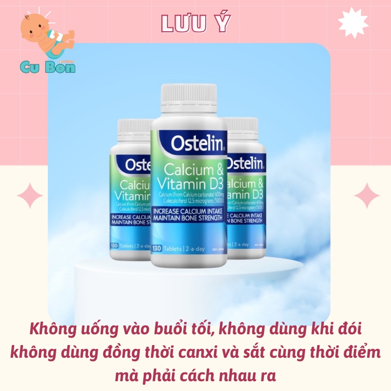 Canxi Bầu Ostelin Calcium &amp; Vitamin D3 Ostelin, Úc Bổ Sung Vitamin D &amp; Canxi (130 Viên) dành cho bà bầu