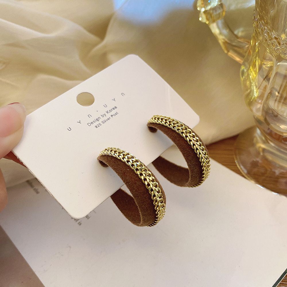 Bông tai hình chữ C bằng kim loại màu trơn phong cách Hàn Quốc thời trang dự tiệc cho nữ 925