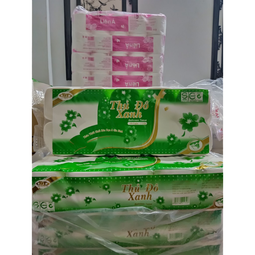 GIẤY VỆ SINH THỦ ĐÔ XANH KHÔNG LÕI 10 CUỘN X 2 LỚP