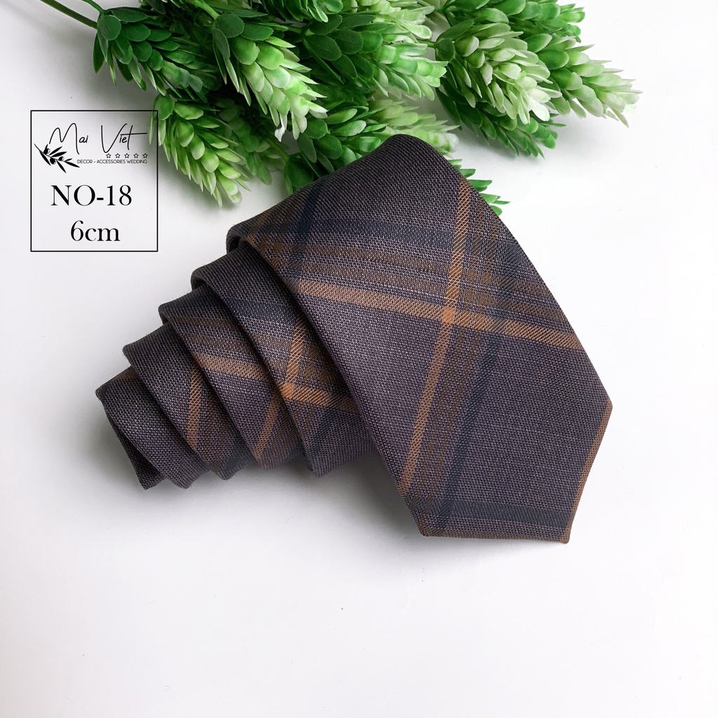 Cà vạt nam bản 6cm, họa tiết kẻ caro