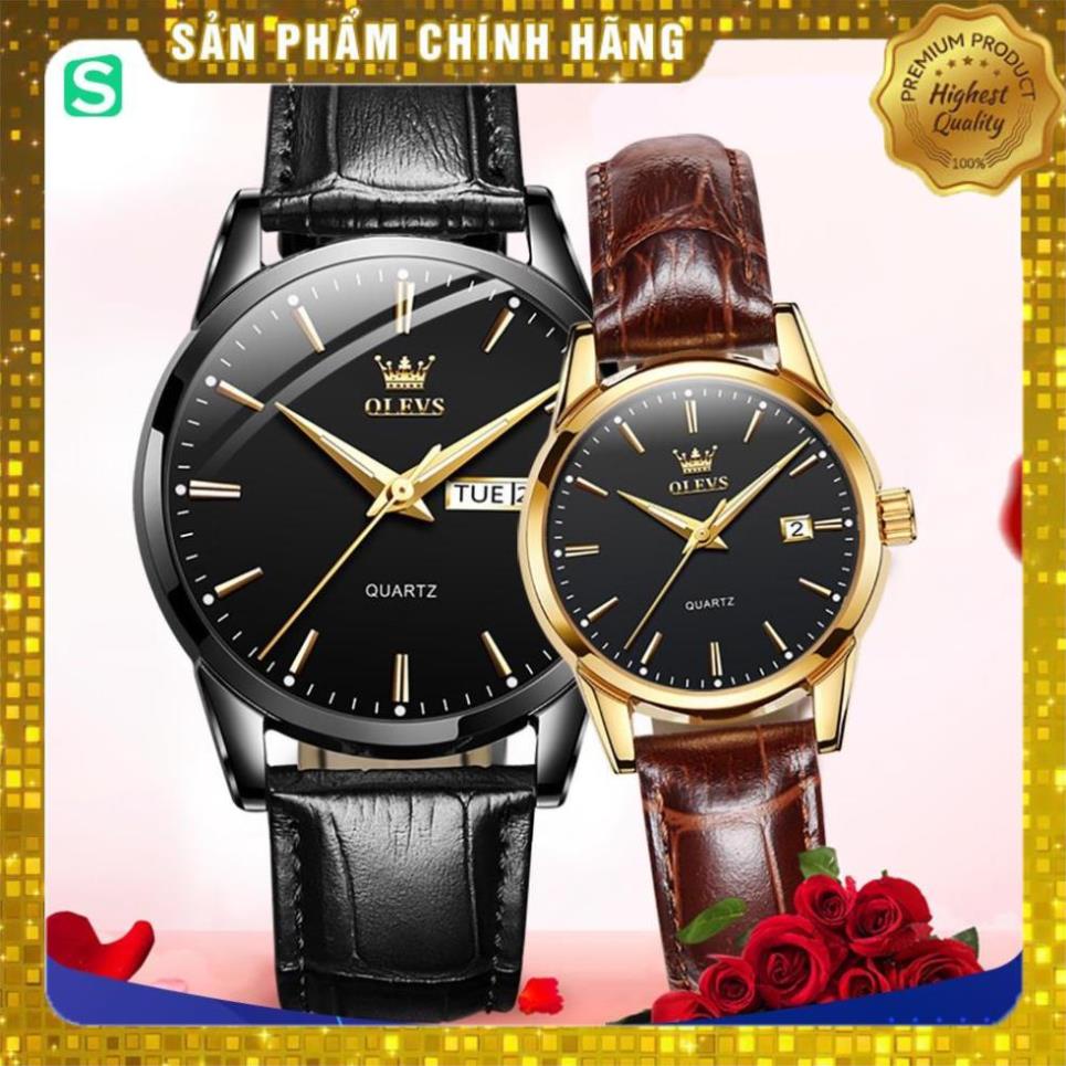Đồng hồ đôi Olevs Nhật Bản,chống vô nước,dây da cao cấp,dạ quang,thạch anh,mặt tròn