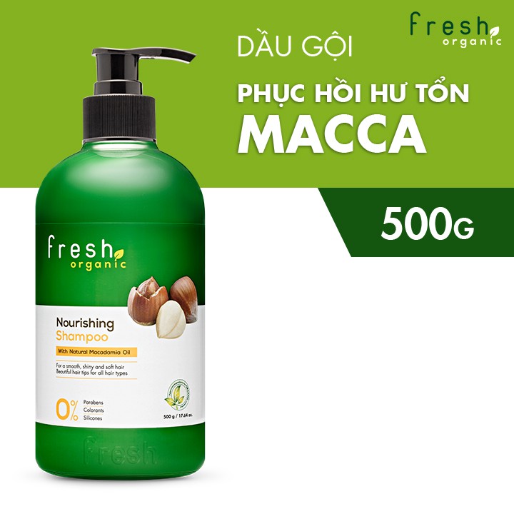 Combo Gội - Xả Fresh Organic Dưỡng Tóc Macadamia 500g + 180g