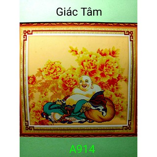 Tranh thêu PHẬT DI LẶC - 56x51cm - A914 - DI LẠC BỒ TÁT BỐ ĐẠI HÒA THƯỢNG HOA MẪU ĐƠN - tranh thêu chữ thập đã thêu