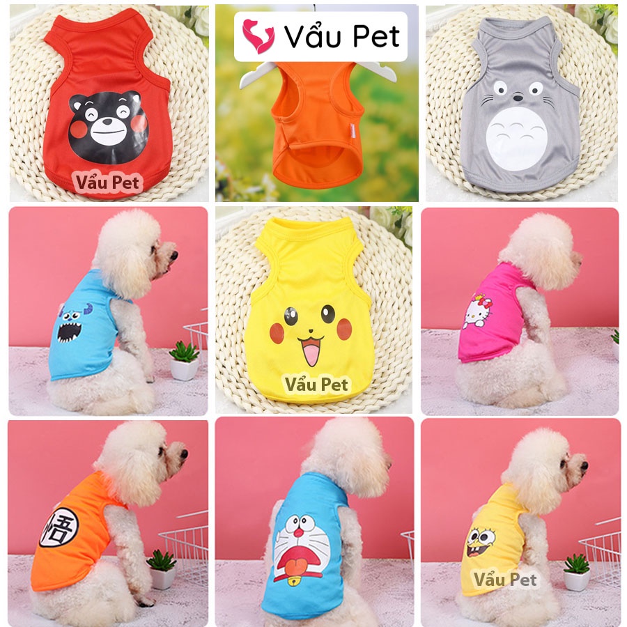 Áo Cho Chó Mèo Ba Lỗ Hoạt Hình - Quần Áo Cho Chó Poodle, Con, Lớn, Mèo, Thú Cưng Vẩu Pet Shop