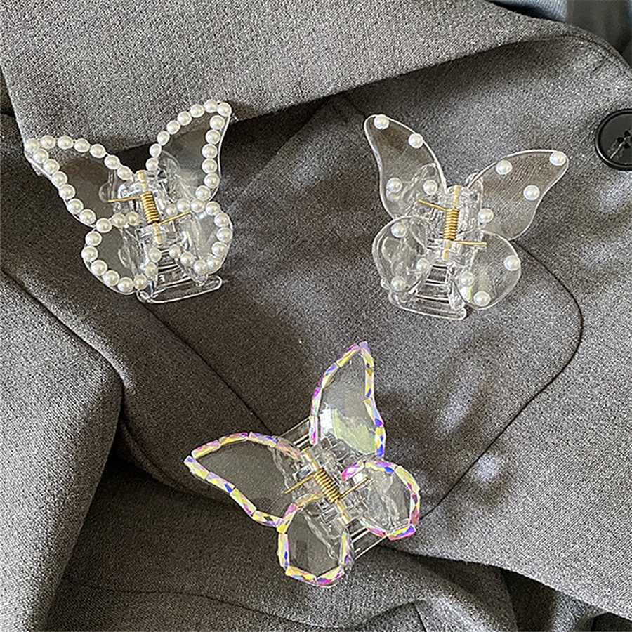 Kẹp tóc hình bướm trong suốt đính ngọc trai phong cách Hàn Quốc nữ tính