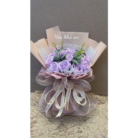 (Combo tặng túi thiệp) Bó hoa sáp 15bông mix lá, bó giấy ko nhăn. Nhiều màu. Ship hoả tốc HN