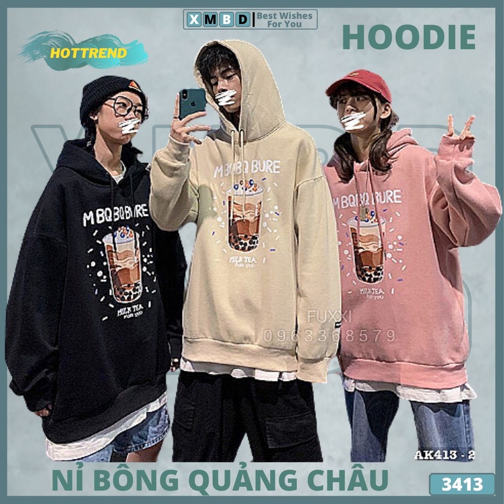 Áo Khoác Hoodie Nam Nữ Cặp Nỉ Bông Dày Dặn Hàng QC Áo Khoác Hoodie Couple Sweater Nam Unisex TRÀ SỮA BURE - AK3413