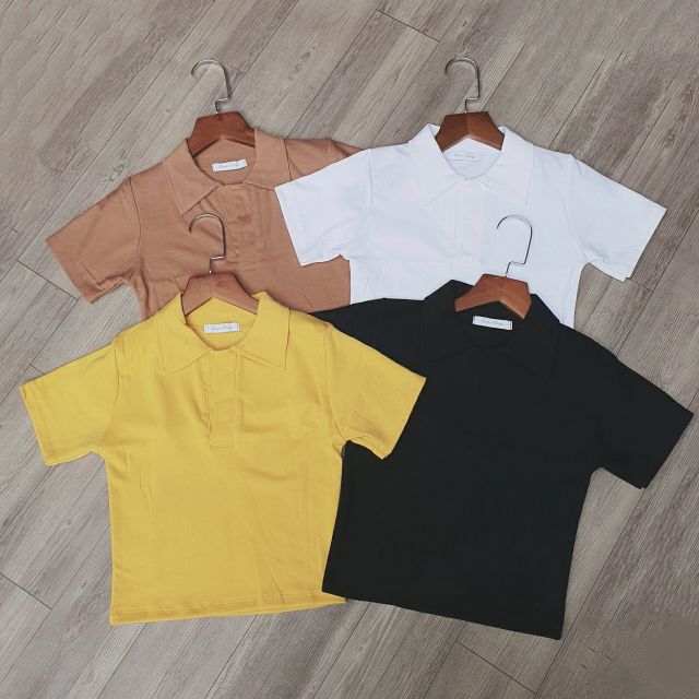 Áo croptop cổ bẻ polo nữ THUN BORIP LOẠI TỐT DÀY DẶN, CO GIÃN, THẤM HÚT