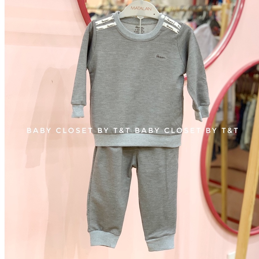 [CHÍNH HÃNG]Bộ quần áo trẻ em dài tay họa tiết chữ cài vai cotton thu đông Avaler