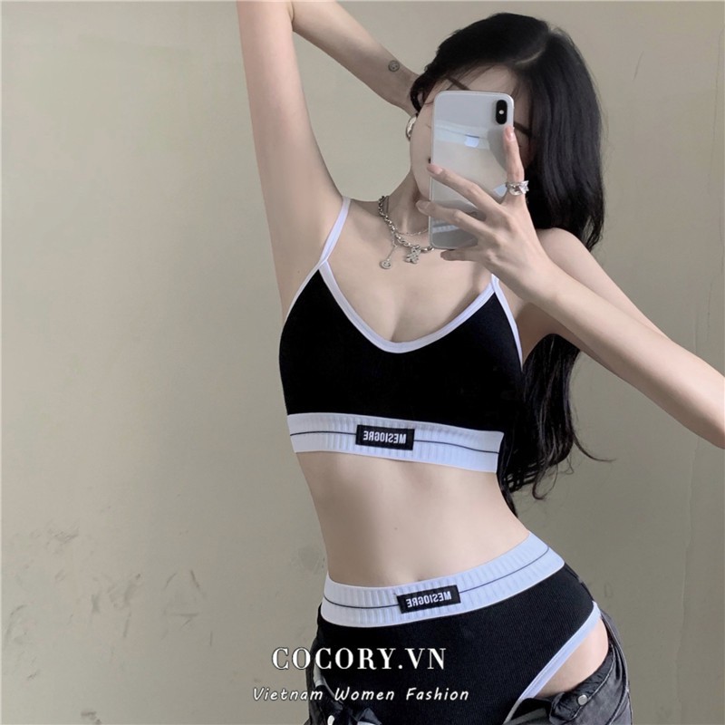 【Cocory】 Set Áo Ngực & Quần Lót Nữ Viền Màu tương Phản Thời Trang