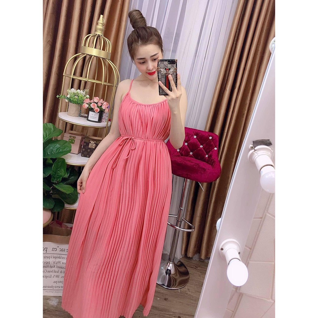 ĐẦM 2 DÂY DẬP LY DỄ THƯƠNG - VÀI THUN MÁT ĐI BIỂN HOẶC MẶC NHÀ - FREESIZE DƯỚI 60KG (tặng dây cột tóc) | BigBuy360 - bigbuy360.vn