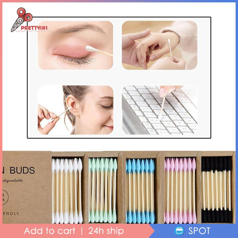 Set 1 / 200 Tăm Bông Cotton Vệ Sinh Tai Mũi Hai Đầu Màu Hồng Prettyia1