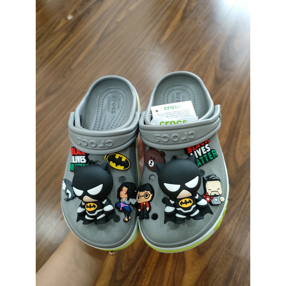 🔥 Bán Chạy . Dép Sục Crocs Baya Xám Batman  Cho Bé Trai Gái . Sản Phẩm Cao Cấp, Nhừa Không Mùi . Trố