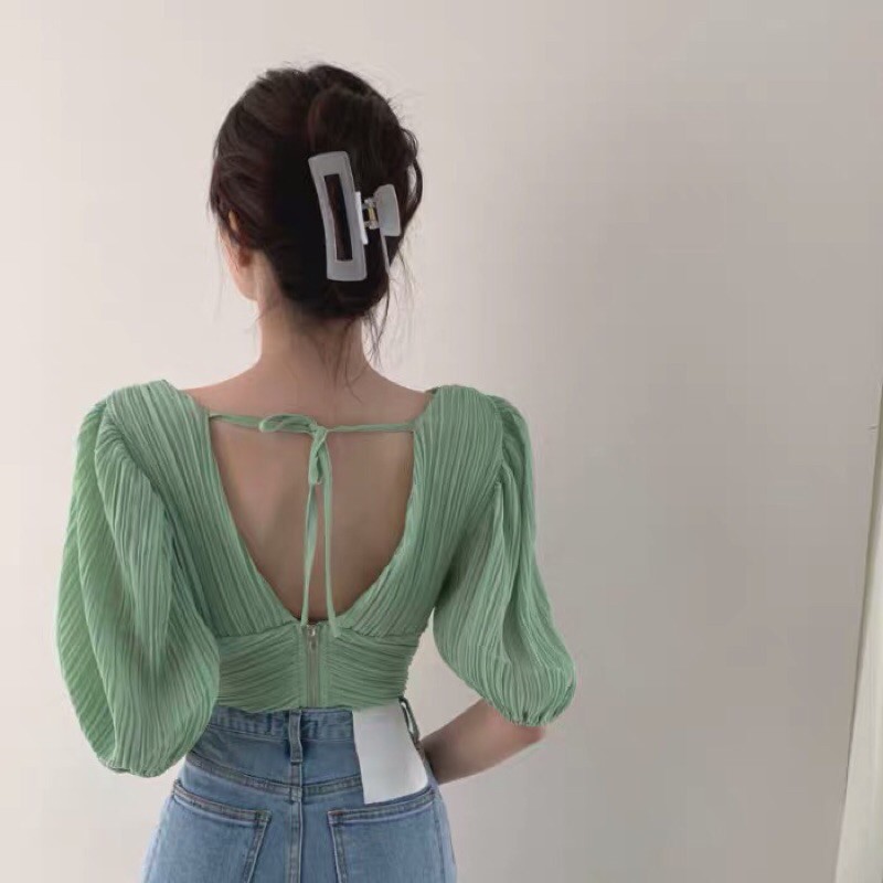 croptop hở lưng vải nhăn