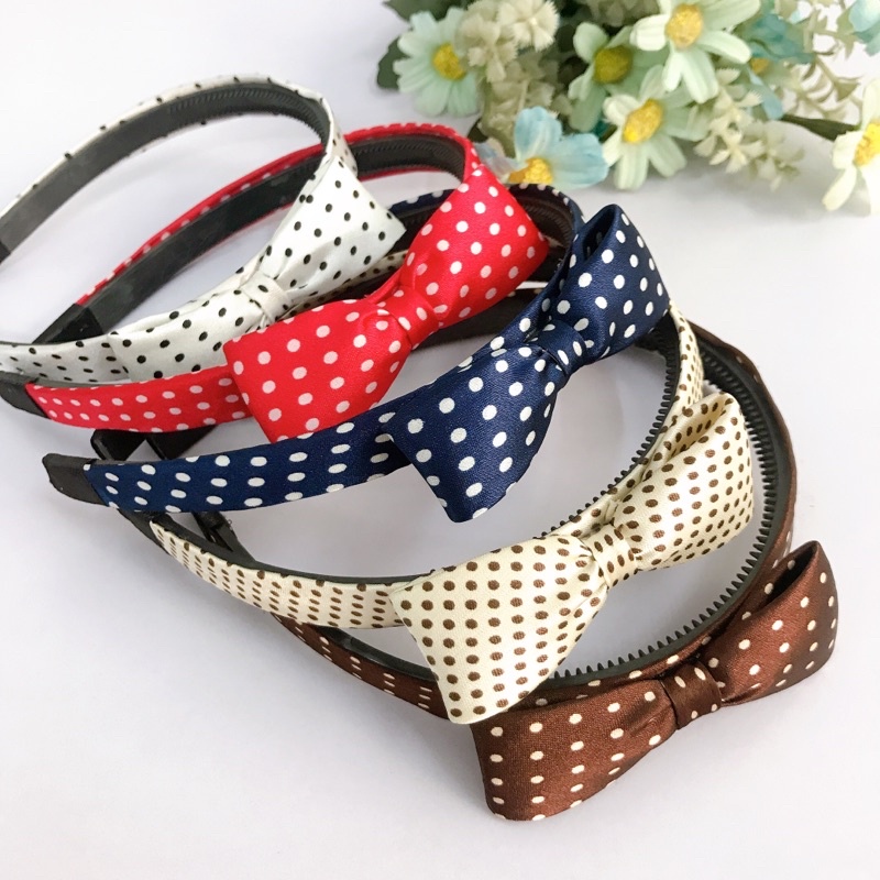Băng Đô Nơ Vải Satin Chấm Bi Bờm Tóc Nơ Vải Satin Sang Chảnh