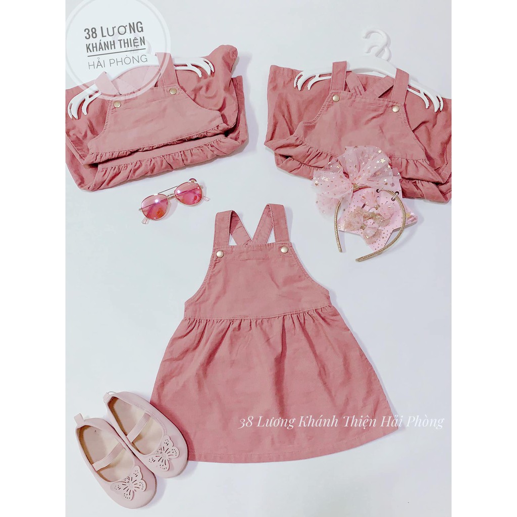 Váy yếm nhung hồng (ko kèm bodysuit) HM H&amp;M _hàng chính hãng Anh