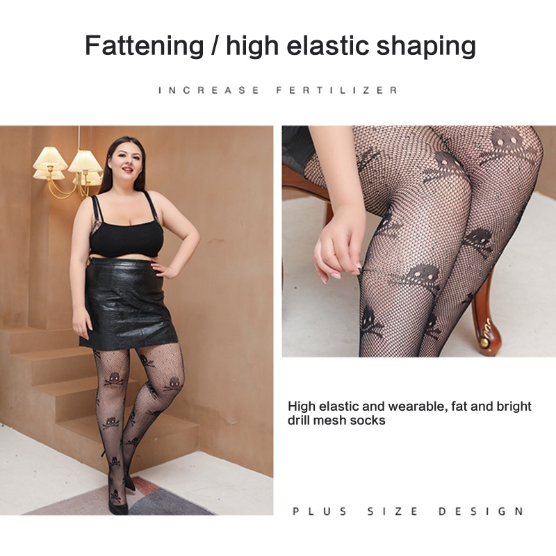 Xixi Quần Tất Lưới Đen Đính Đá Họa Tiết Đầu Lâu Halloween Cho Nữ