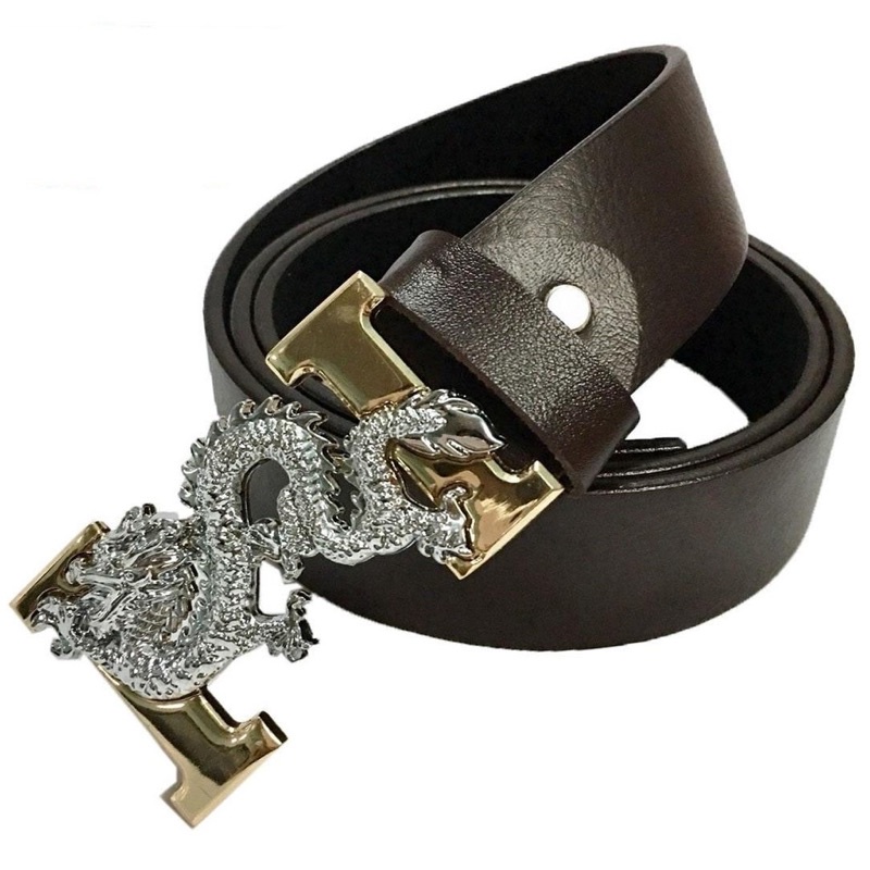 Dây Lưng Nam,Dây Nịt Nam Mặt Mạ Vàng Chạm Rồng Bay Chữ H Cá tính