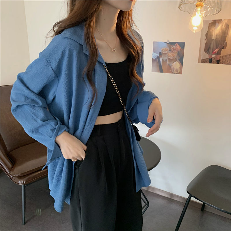 Áo Sơ Mi Nữ Tay Dài Dáng Rộng Thời Trang Mùa Hè Phong Cách Hàn Quốc