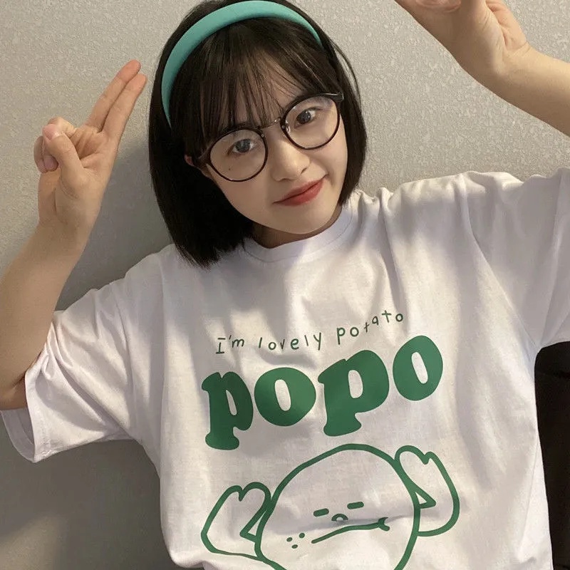 NRVP Áo Thun 100% Cotton Dáng Rộng Thời Trang Hàn Quốc Cho Nữ