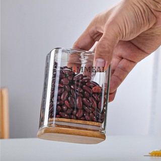 Hũ Thủy Tinh Vuông, Hộp Thủy Tinh Vuông, Lọ Thủy Tinh Vuông Nắp Gỗ Đựng Thực Phẩm, Đồ Khô, Ngũ Cốc