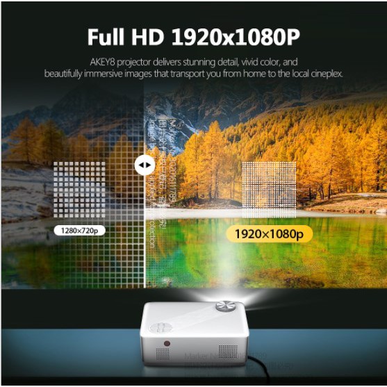 Máy chiếu mini Fullhd 1080p- AUN AKEY8- độ sáng 5500 lumens,kết nối điện thoại,máy tính,chỉnh nghiêng 4D, tối đa 300inch
