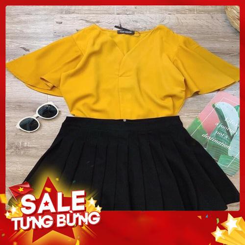 🖤 Set thiết kế công sở quần váy xếp li tennis dáng xòe phối áo kiểu sơ mi cổ V cực thanh lịch, dịu dàng -Hàng nhập khẩu