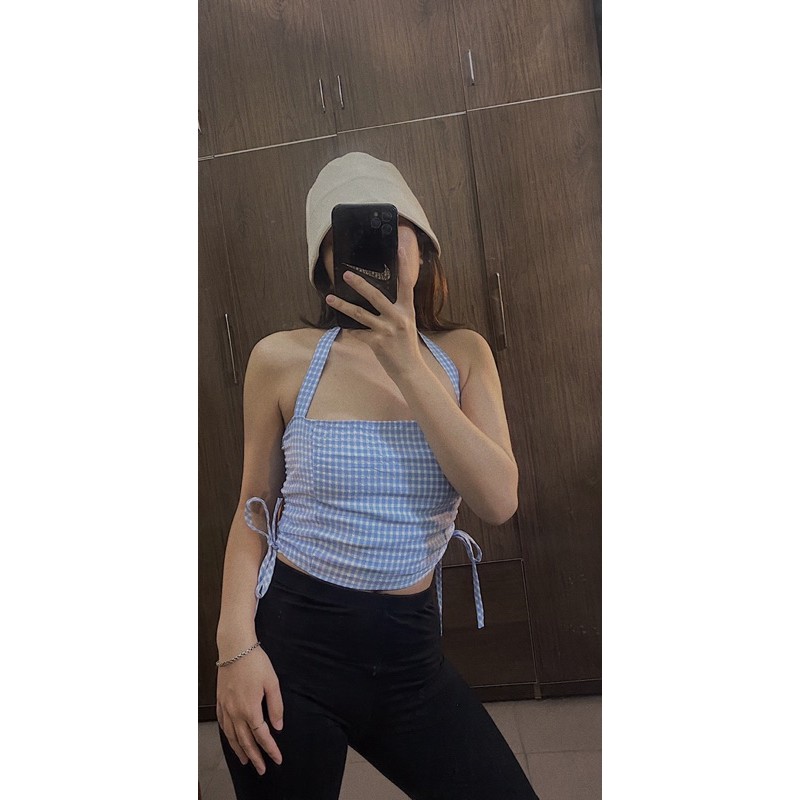 [ORDER] Áo dây croptop kẻ xanh và áo len mỏng khoác ngoài (có ảnh thật)