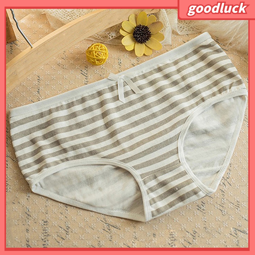 Quần Lót Cotton Kẻ Sọc Mềm Mại Đính Nơ Cho Nữ