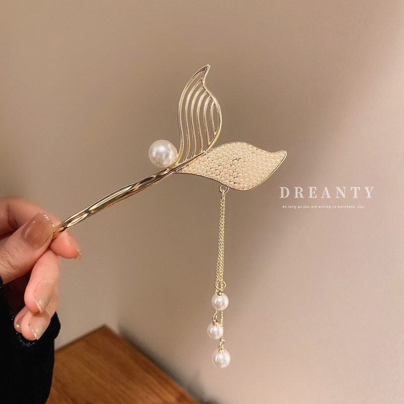 Kẹp Tóc Đuôi Cá Đính Ngọc Trai Pha Lê Phong Cách Pháp Cổ Điển Thời Trang Cho Nữ