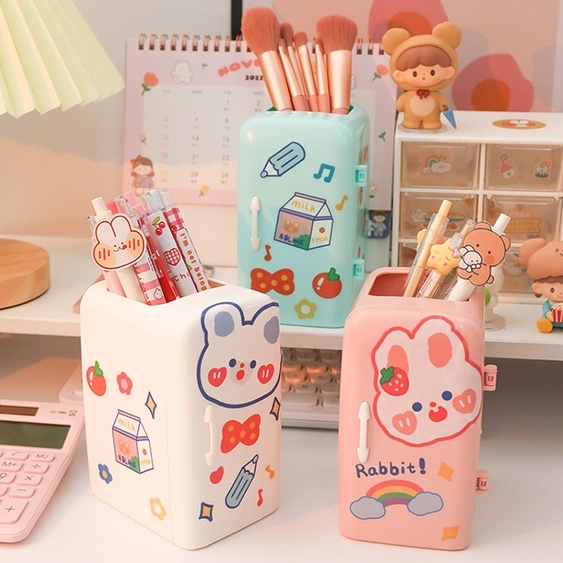 Hộp đựng bút để bàn hình tủ lạnh mini ngộ nghĩnh kèm sticker ngẫu nhiên, Hộp bút dễ thương đa năng tiện dụng TIHI