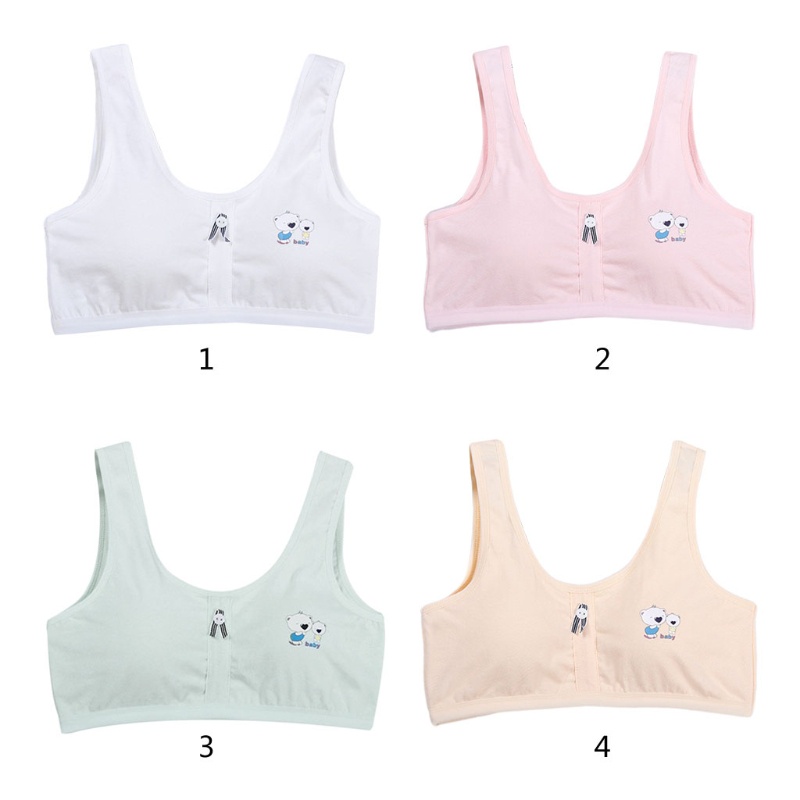 Wmmb Áo Ngực Thể Thao Cotton Không Dây Bản Rộng Cài Nút Hình Gấu Hoạt Hình Cho Bé Gái Sinh