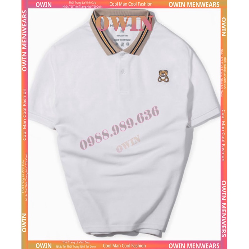 Áo thun polo nam có cổ, Áo polo in hình gấu nam chất vải cotton co dãn bốn chiều GA01 OWIN