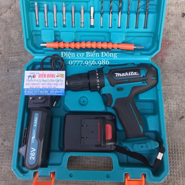 Máy khoan pin🔥FREESHIP🔥 Valy bộ đồ nghề đầy đủ phụ kiện Máy khoan Bêtông pin cầm tay MAKITA 26V Thái Lan