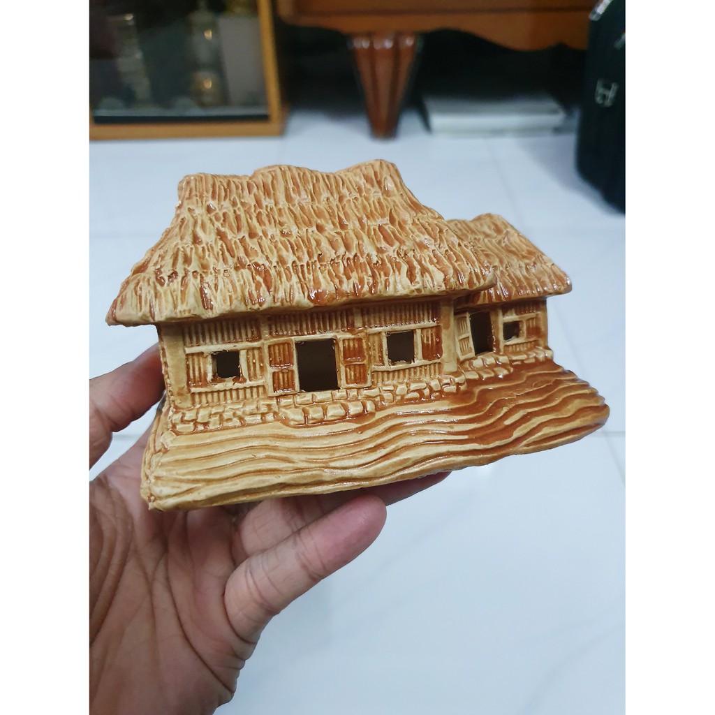 NHÀ LÁ TRANG TRÍ HỒ CÁ NON BỘ 13x7x7cm